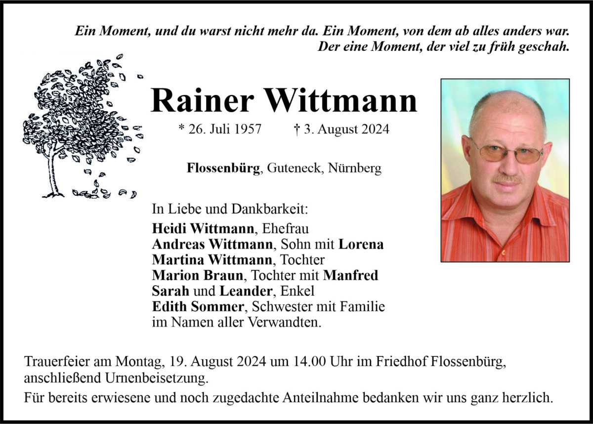 Traueranzeige Rainer Wittmann, Flossenbürg