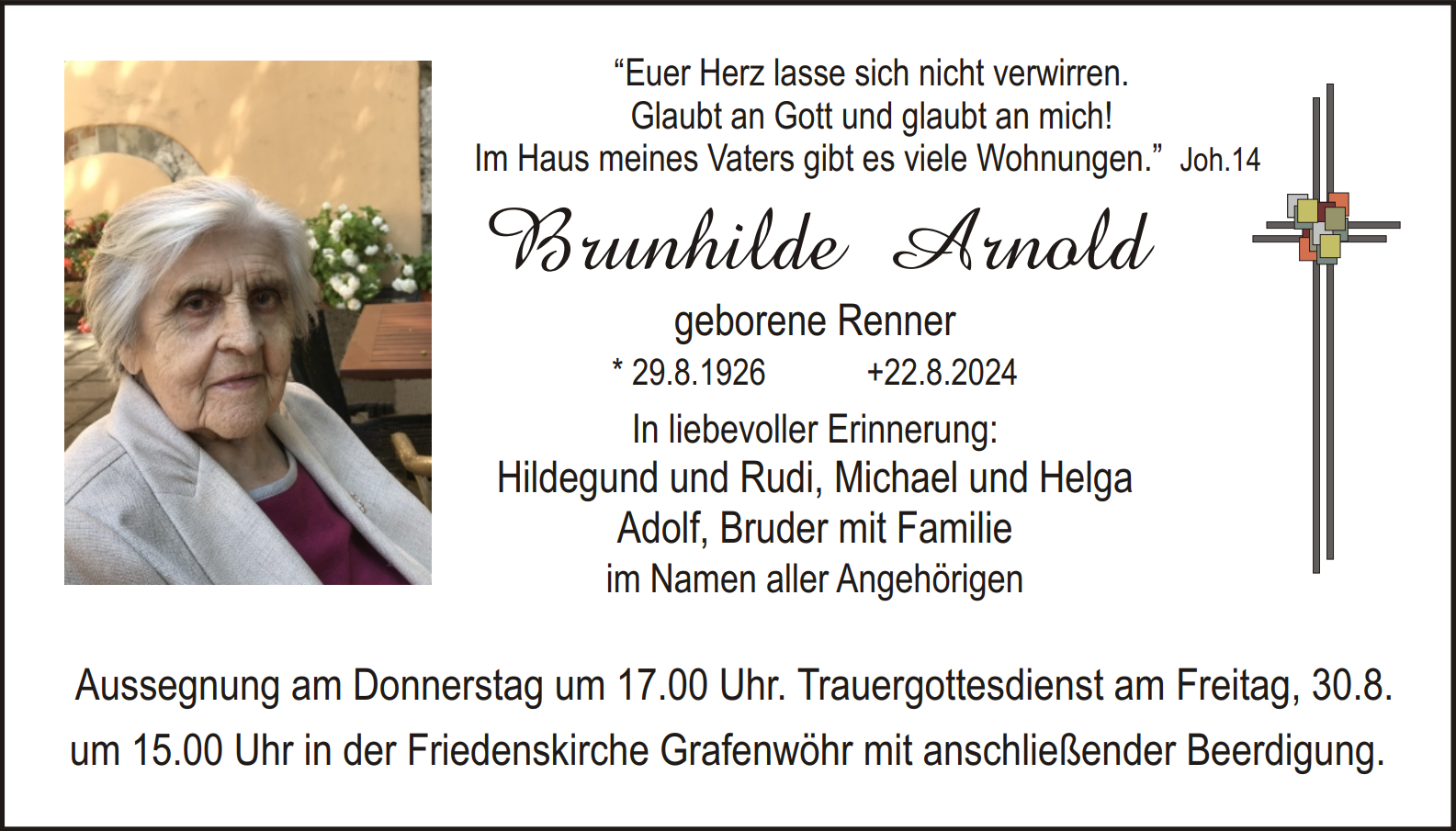 Traueranzeige Brunhilde Arnold, Grafenwöhr