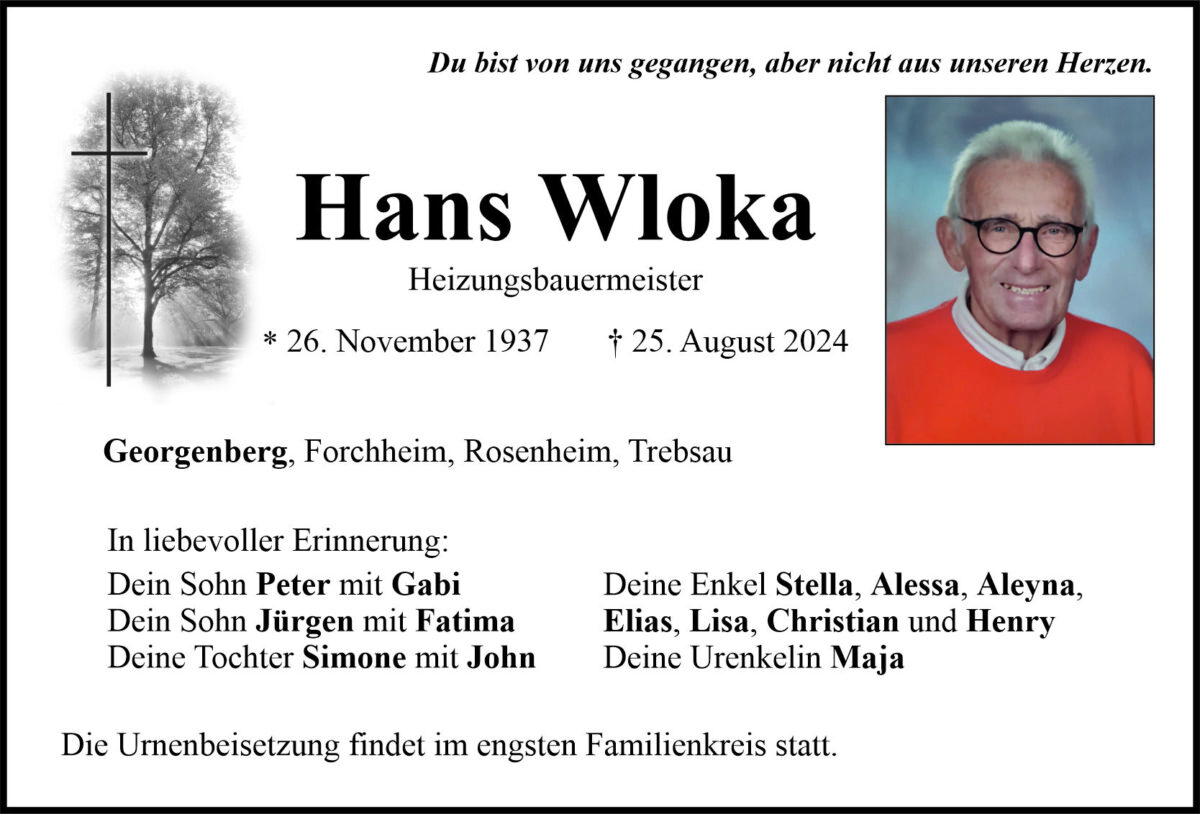 Traueranzeige Hans Wloka, Georgenberg