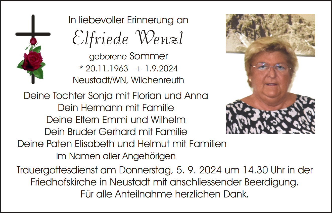 Traueranzeige Elfriede Wenzl, Neustadt