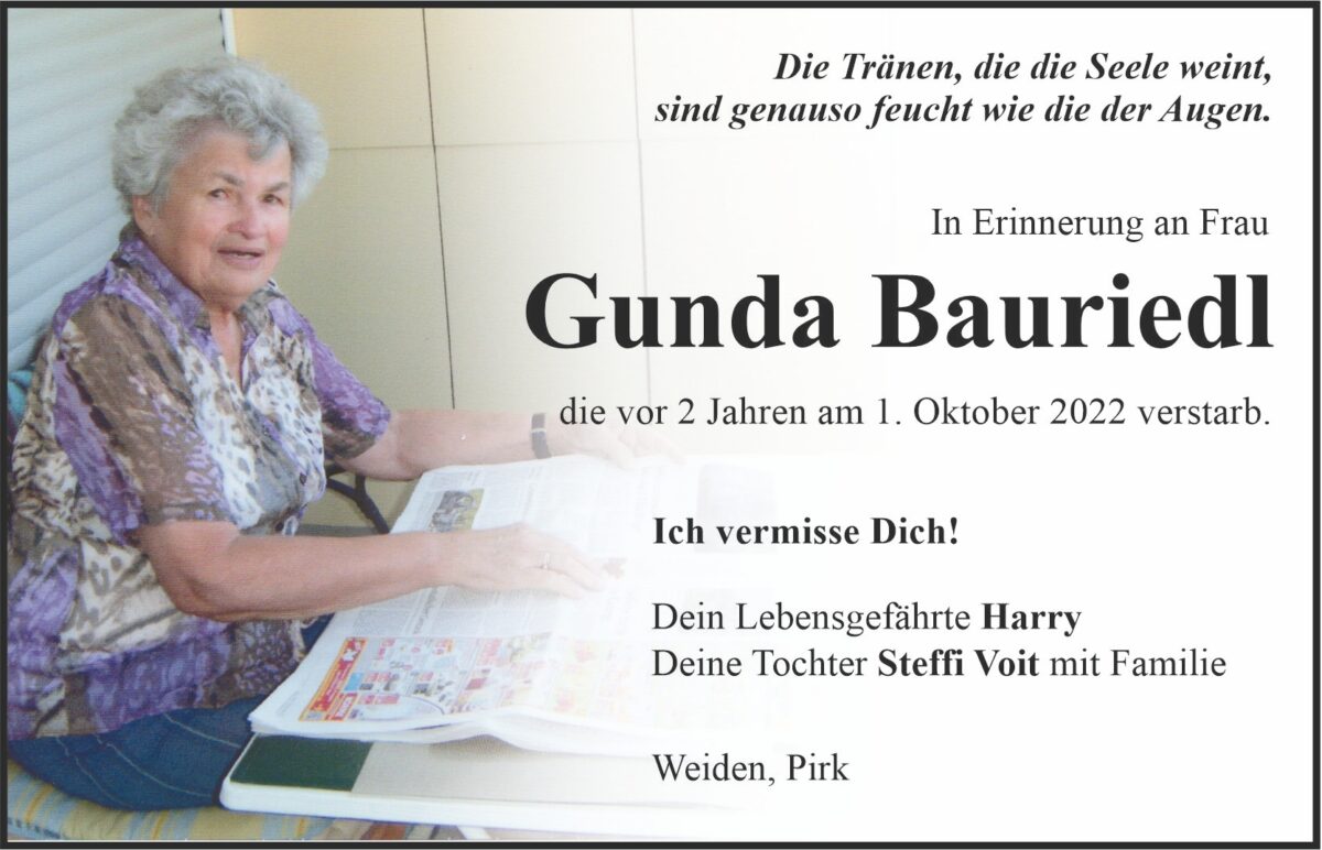 Gedenkanzeige Gunda Bauriedl, Weiden