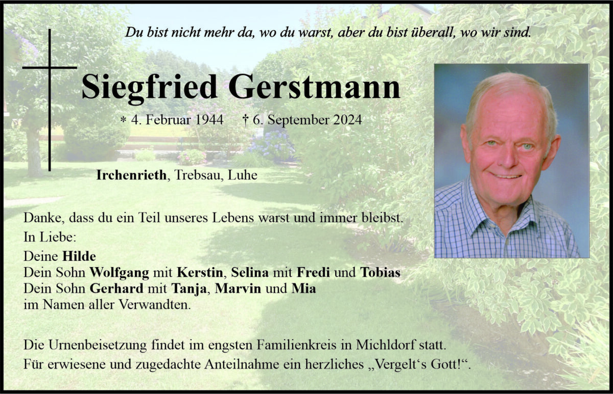 Traueranzeige Siegfried Gerstmann, Irchenrieth