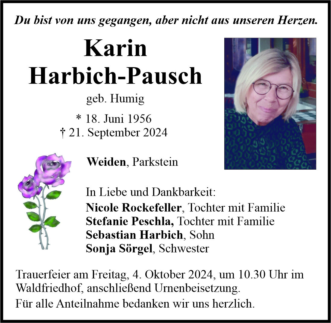 Traueranzeige Karin Harbich-Pausch, Weiden