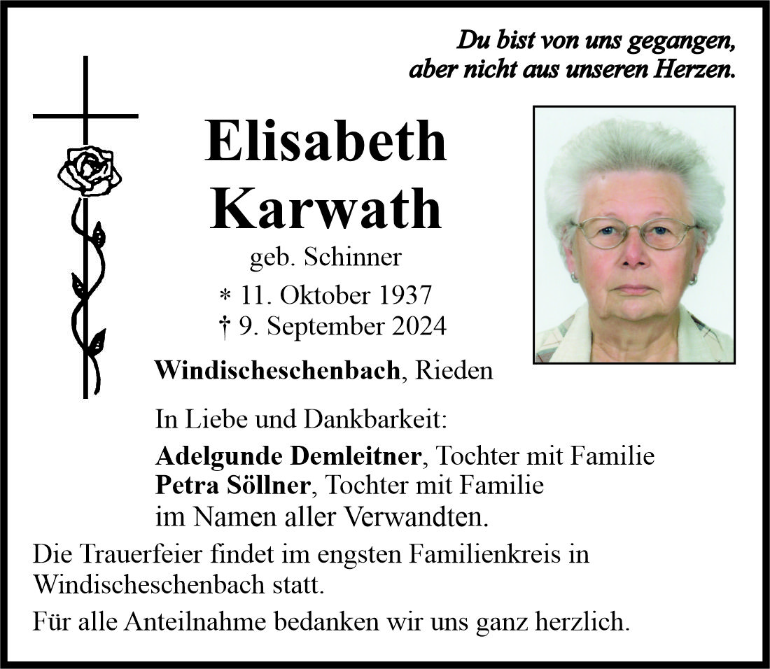 Traueranzeige Elisabeth Karwath, Windischeschenbach