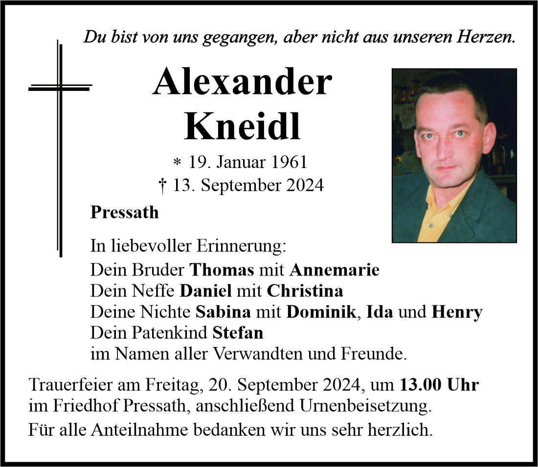 Traueranzeige Alexander Kneidl, Pressath