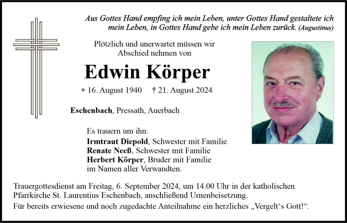 Traueranzeige Edwin Körper, Eschenbach