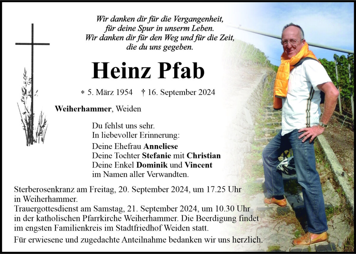 Traueranzeige Heinz Pfab, Weiherhammer