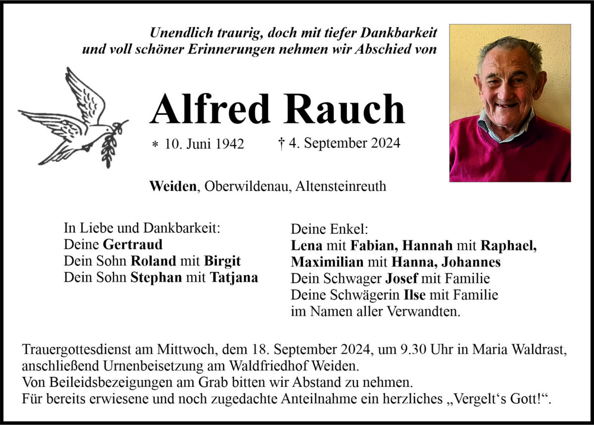Traueranzeige Alfred Rauch, Weiden