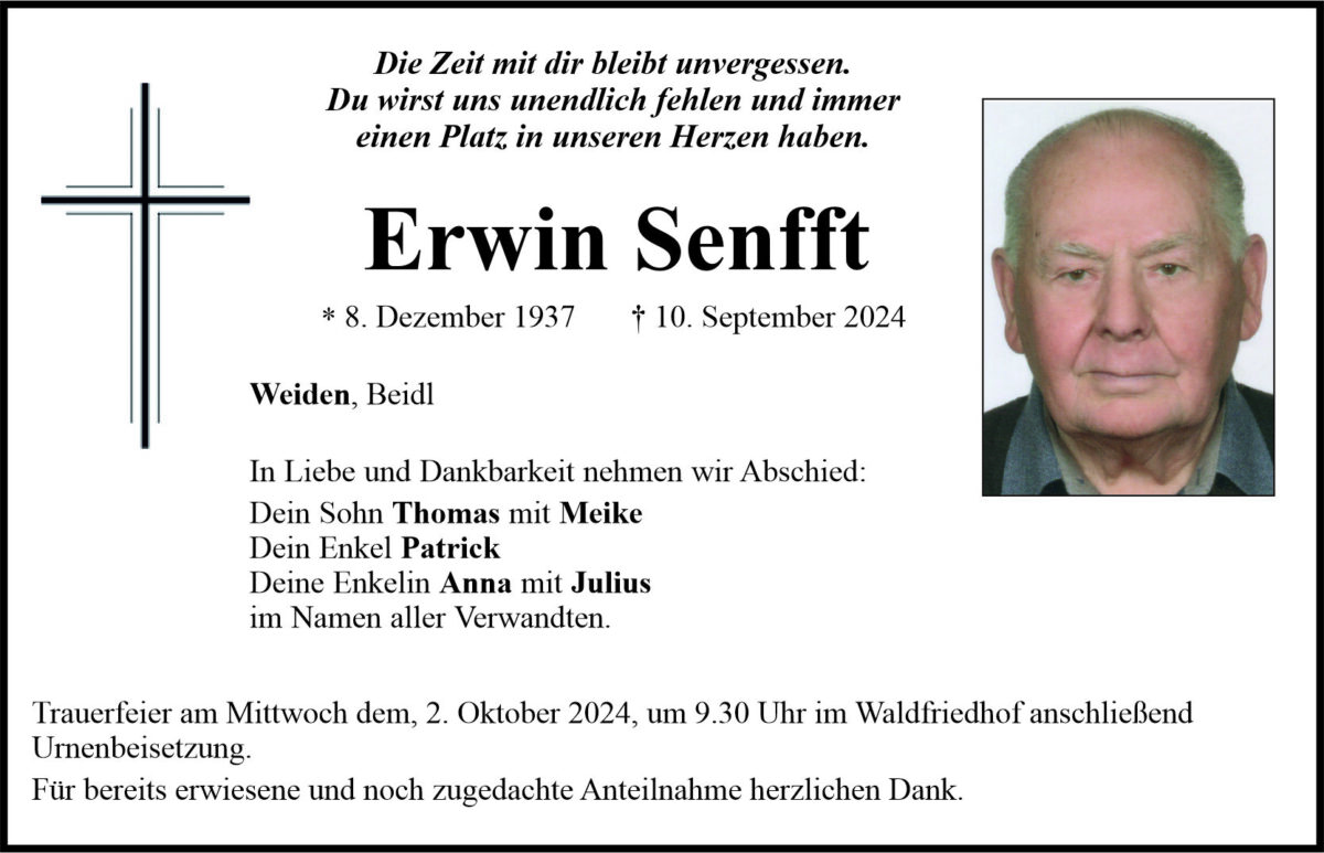 Traueranzeige Erwin Senfft, Weiden
