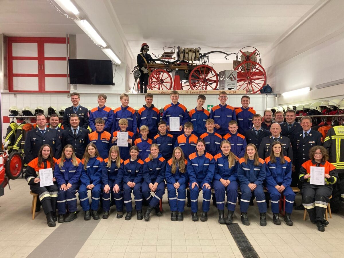 27 Jugendliche der vier Feuerwehren von Tännesberg beim Wissenstest