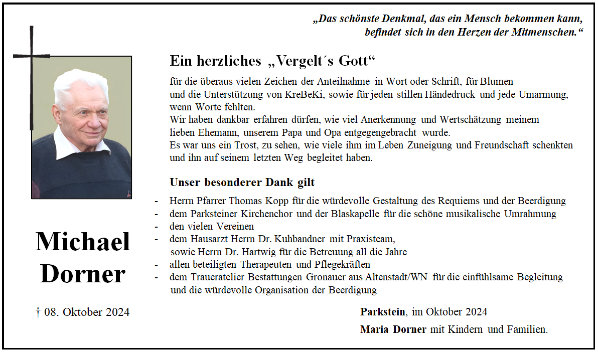 Danksagung Michael Dorner, Parkstein