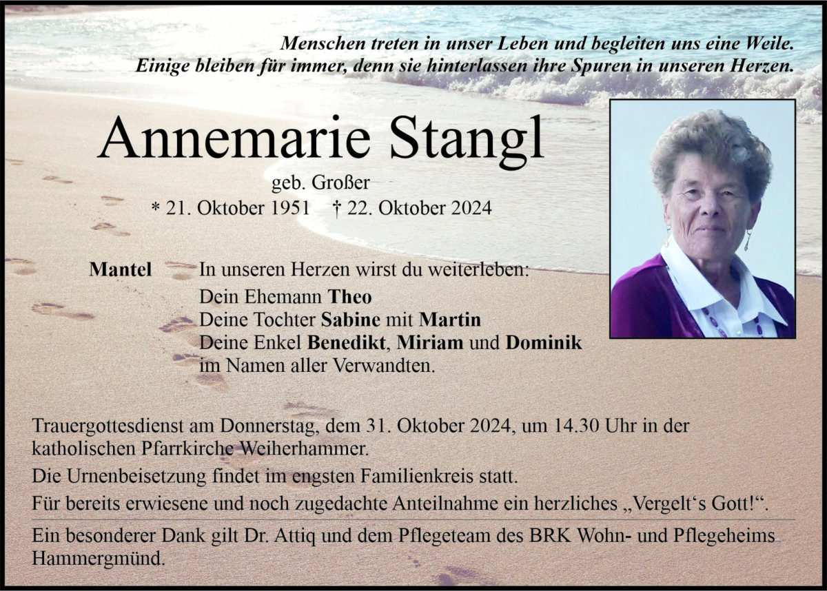 TA Stangl Annemarie, ET: Samstag, 26.10.2024