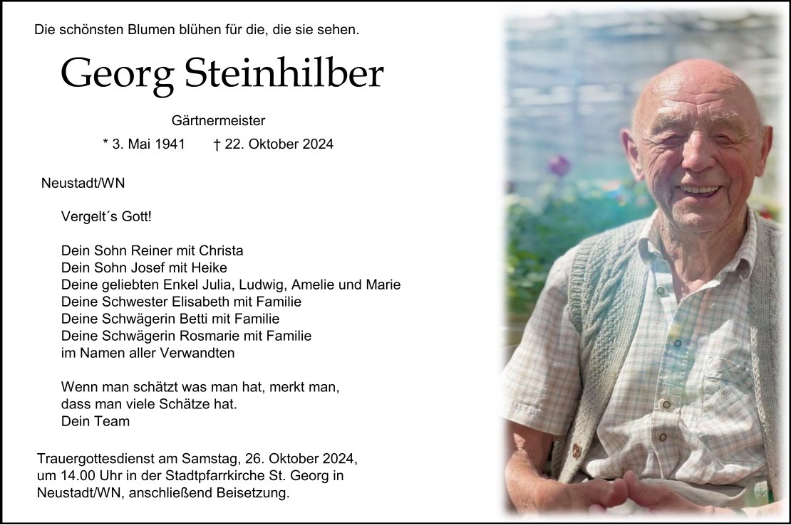 Traueranzeige Georg Steinhilber, Neustadt/WN