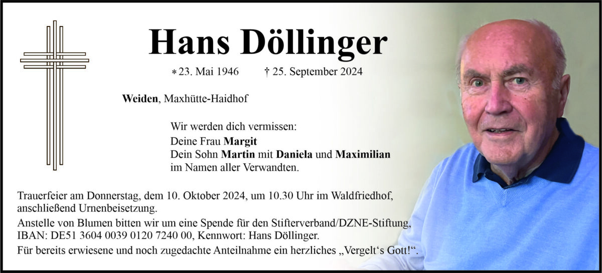 Traueranzeige Hans Döllinger, Weiden