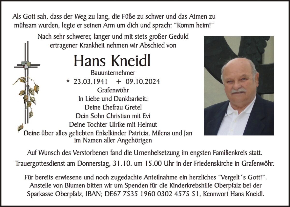 Traueranzeige Hans Kneidl, Grafenwöhr