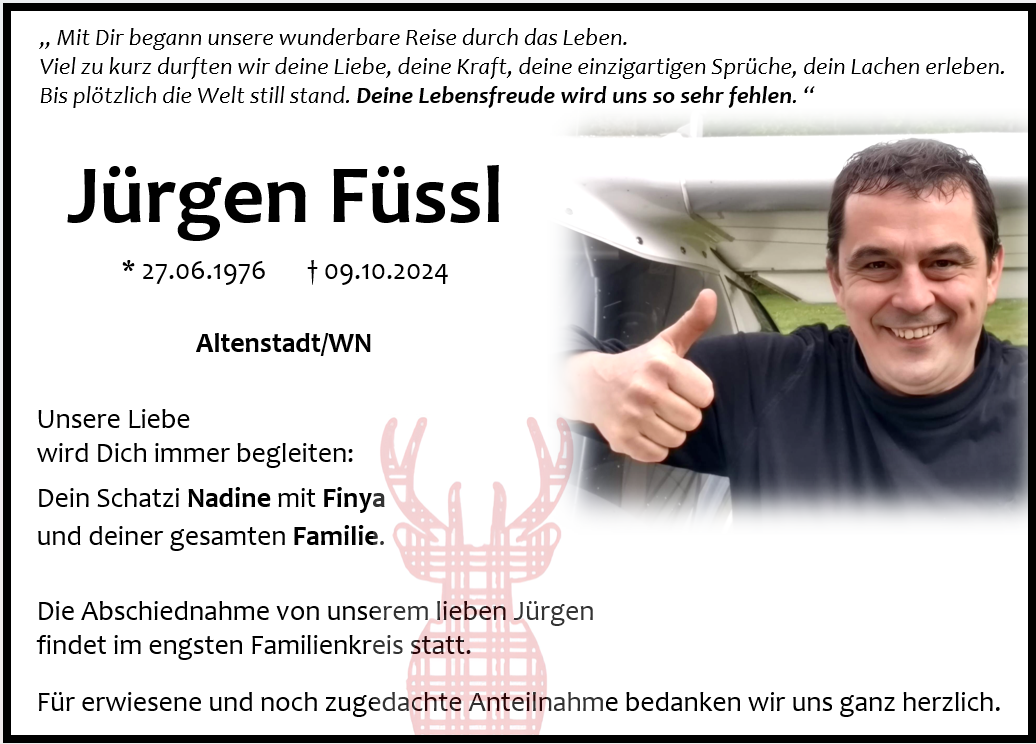 Traueranzeige Jürgen Füssl, Altenstadt/WN