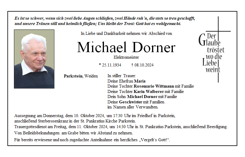 Traueranzeige Michael Dorner, Parkstein