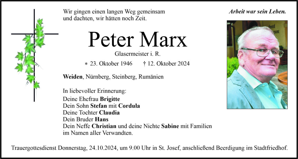 Traueranzeige Peter Marx, Weiden