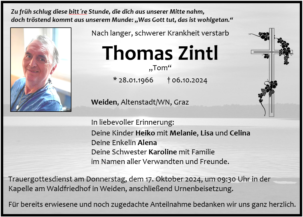 Traueranzeige Thomas Zintl, Weiden