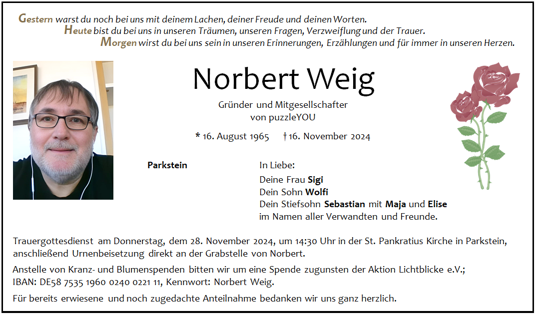 Traueranzeige Norbert Weig, Parkstein