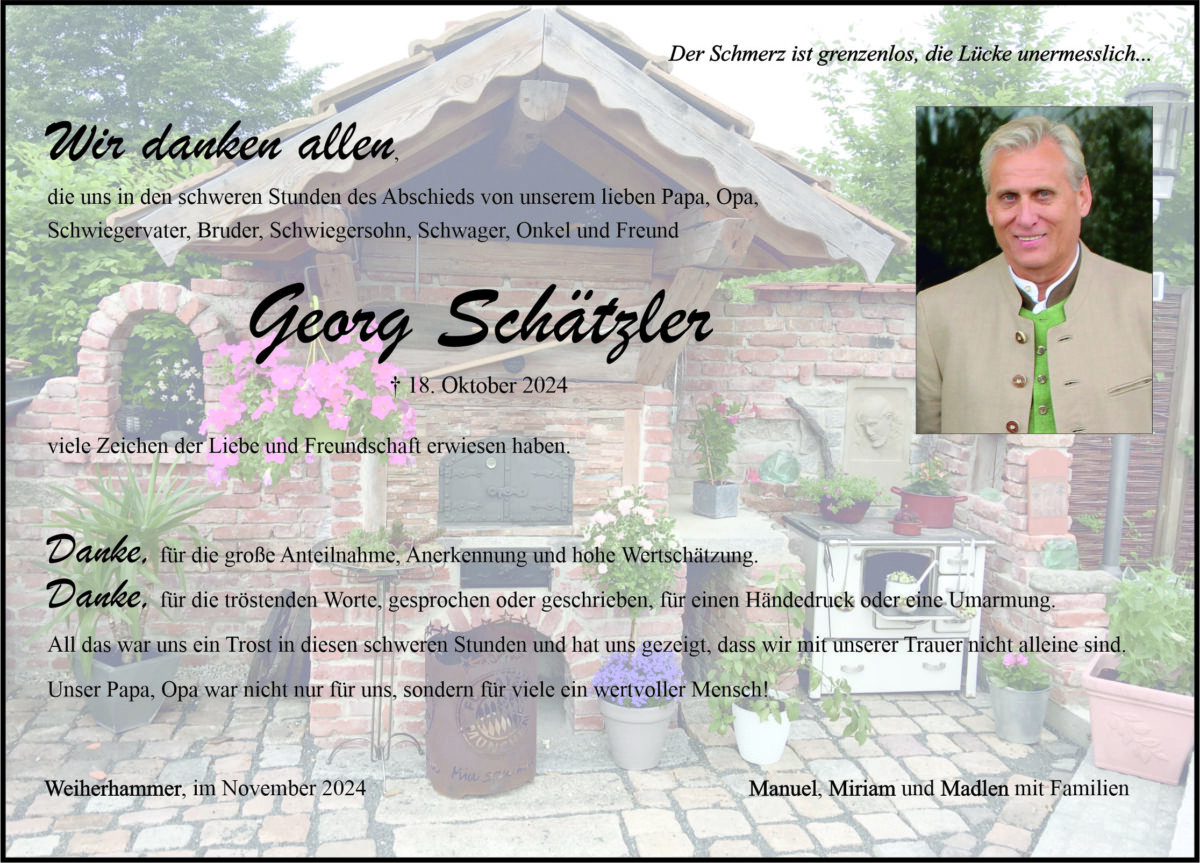 Danksagung Georg Schätzler, Weiherhammer