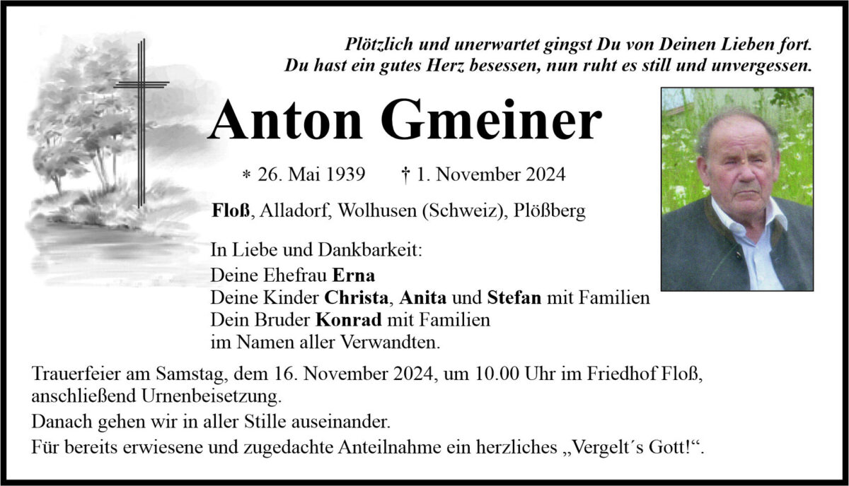 Traueranzeige Anton Gmeiner, Floß