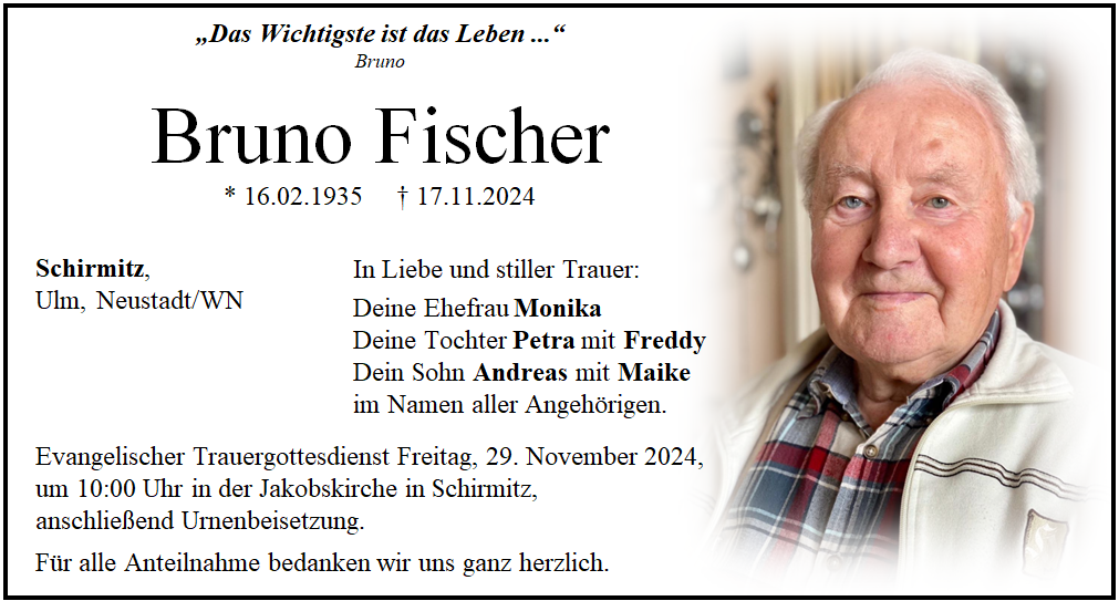 Traueranzeige Bruno Fischer, Schirmitz