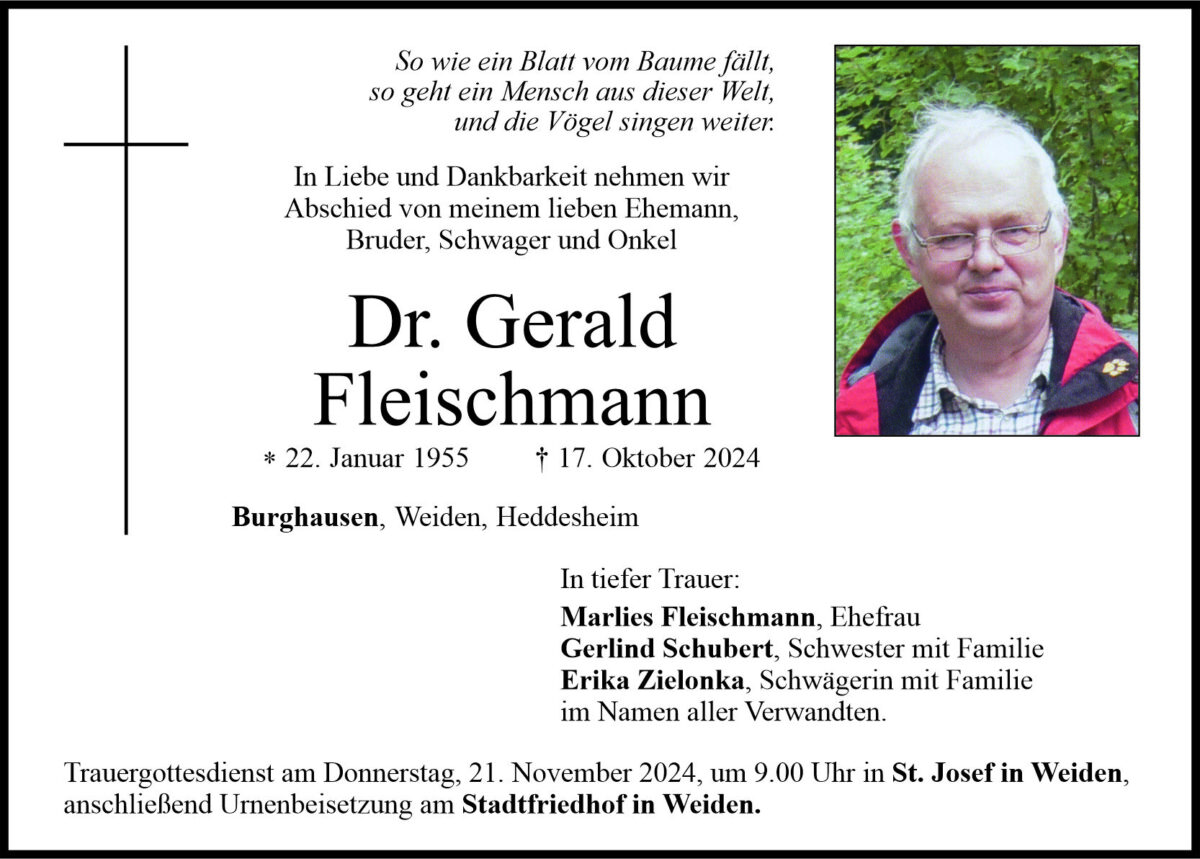 TA Dr. Gerald Fleischmann ACHTUNG GEÄNDERTE ANZEIGE      ET: Sa, 16.11.