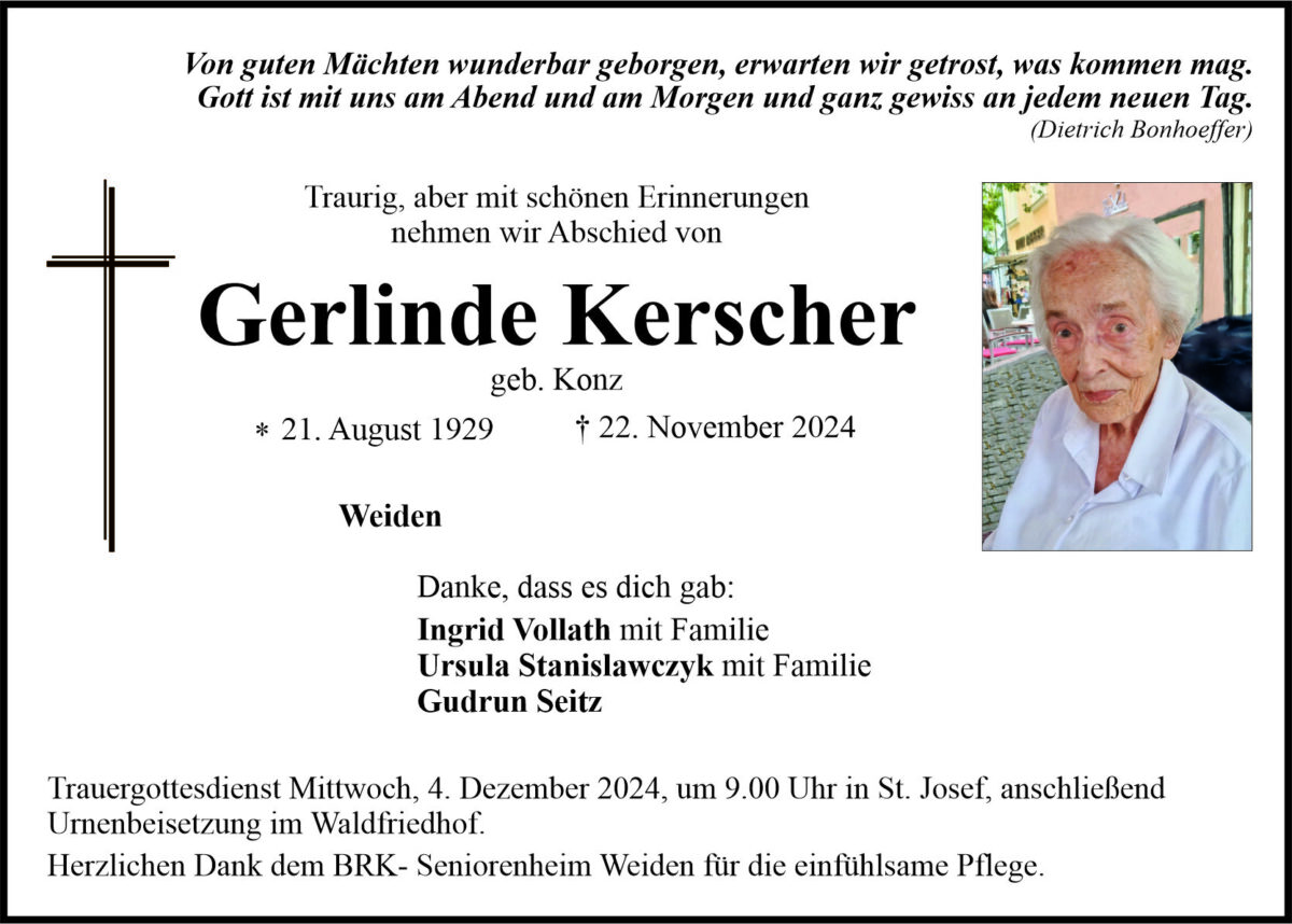 Traueranzeige Gerlinde Kerscher, Weiden