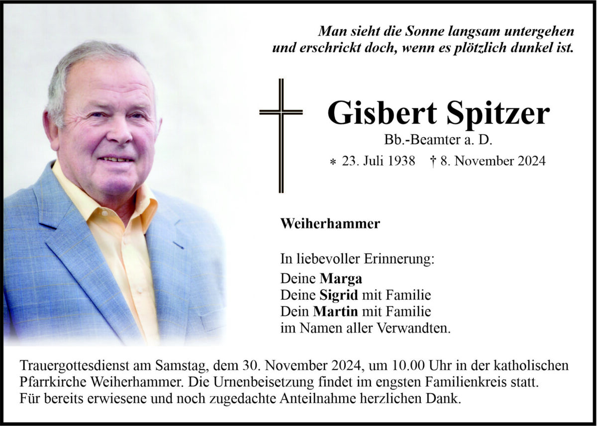 Traueranzeige Gisbert Spitzer, Weiherhammer