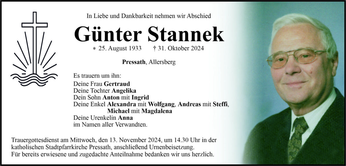 Traueranzeige Günter Stannek, Pressath