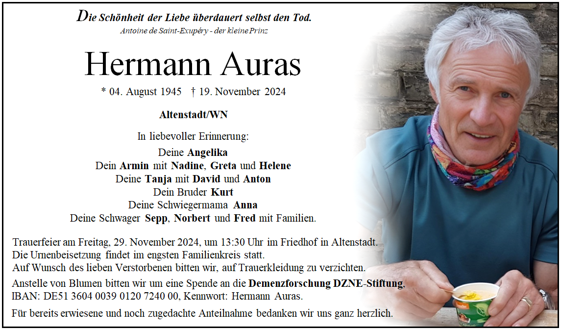 Traueranzeige Hermann Auras, Altenstadt/WN