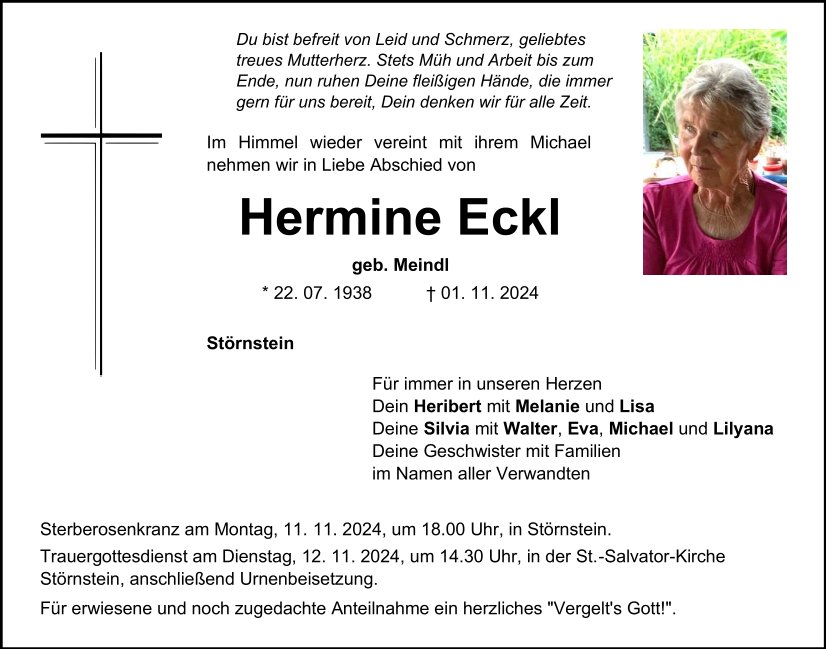 Traueranzeige Hermine Eckl, Störnstein