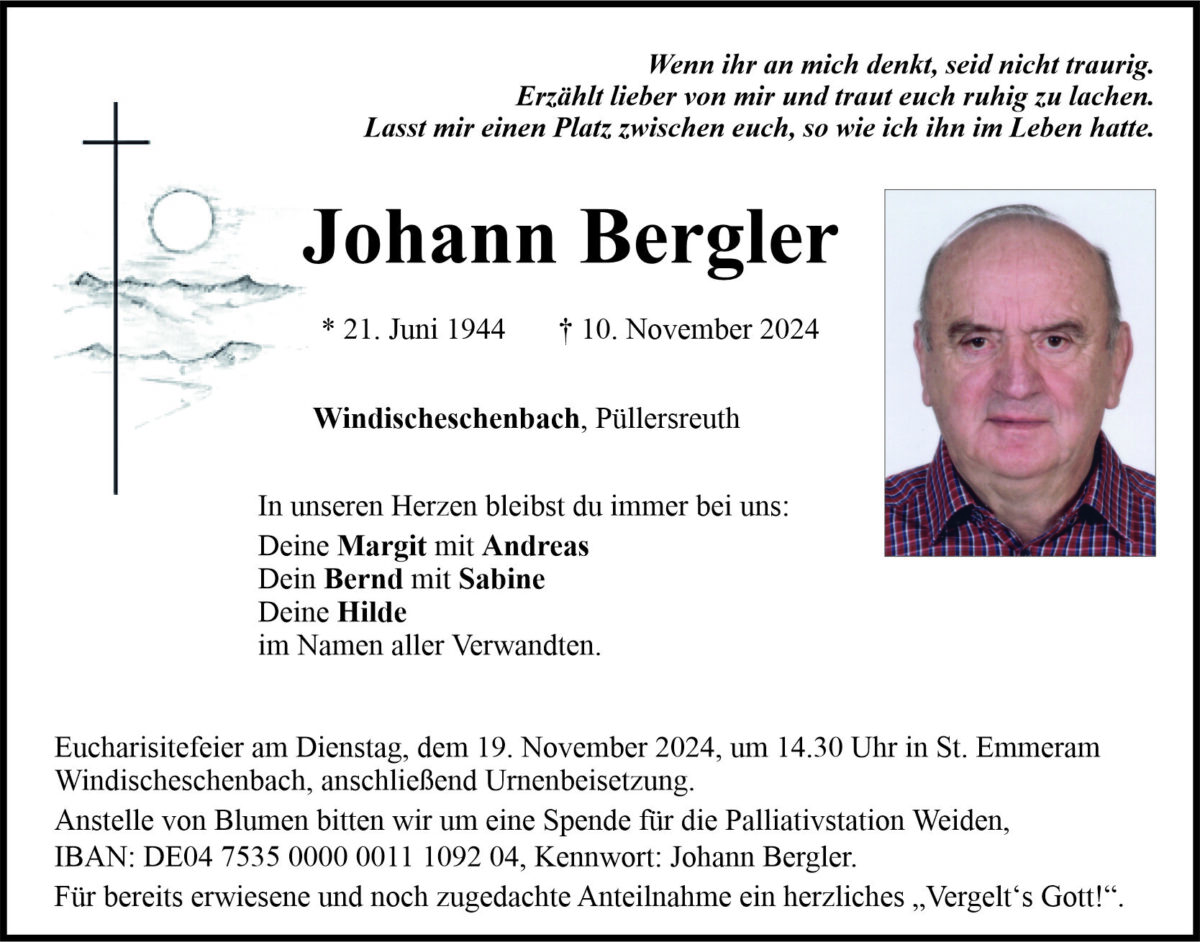 Traueranzeige Johann Bergler, Windischeschenbach