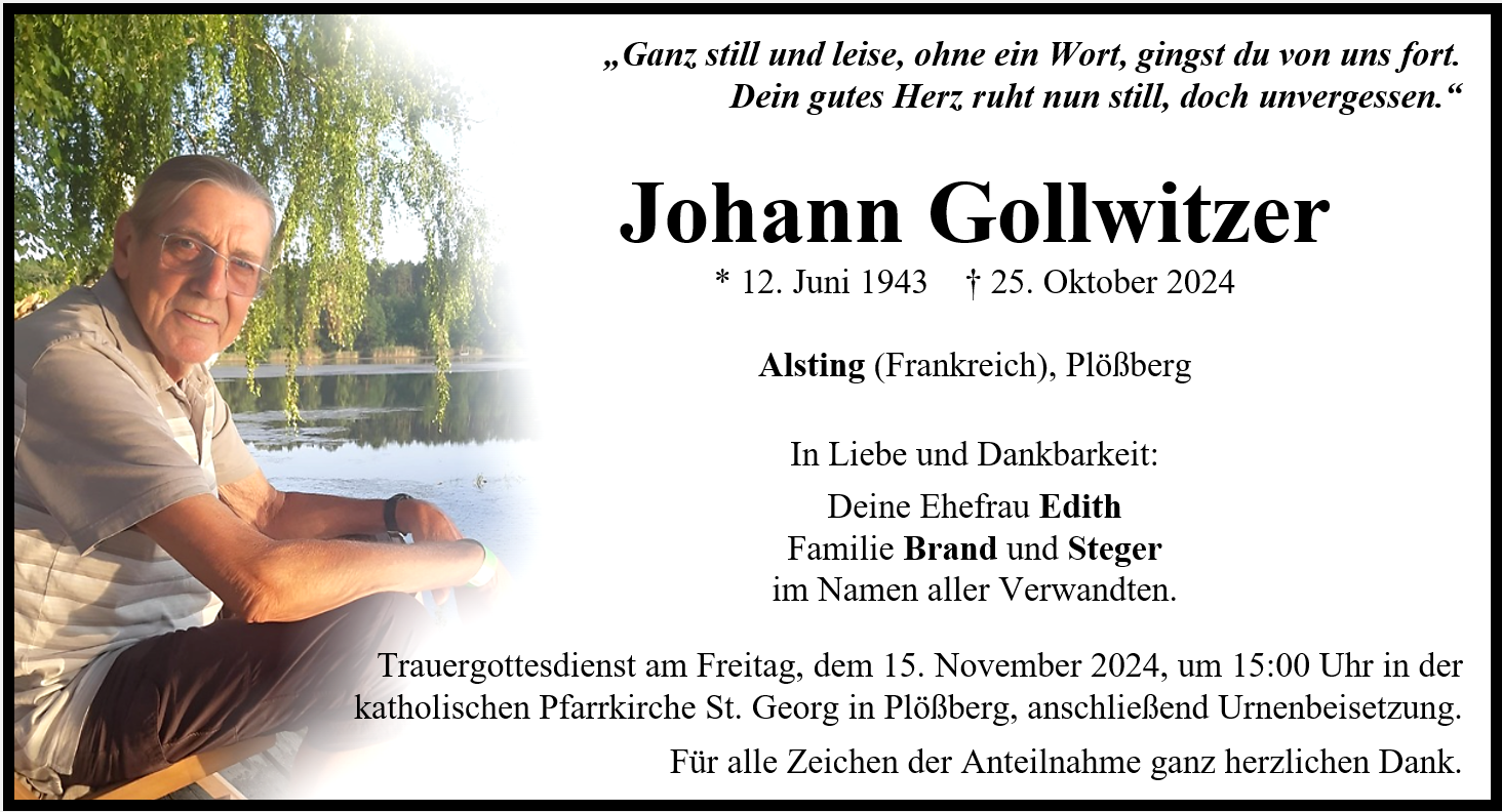 Traueranzeige Johann Gollwitzer, Plößberg