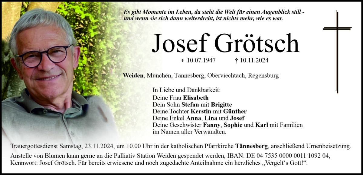 Traueranzeige Josef Grötsch, Weiden