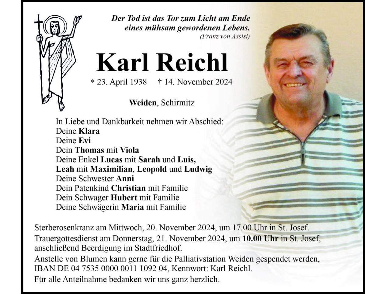 Traueranzeige Karl Reichl, Weiden