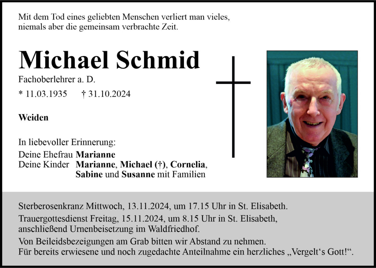 Traueranzeige Michael Schmid, Weiden
