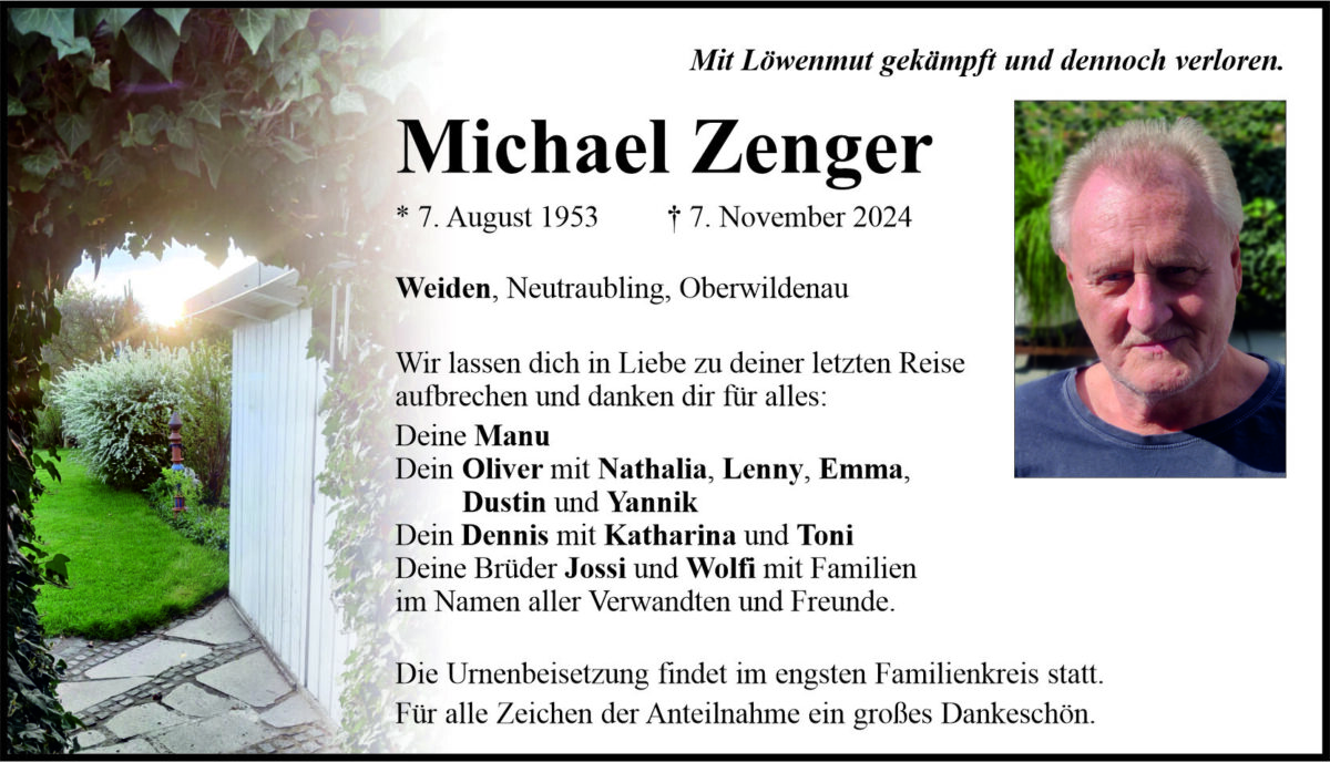 Traueranzeige Michael Zenger, Weiden