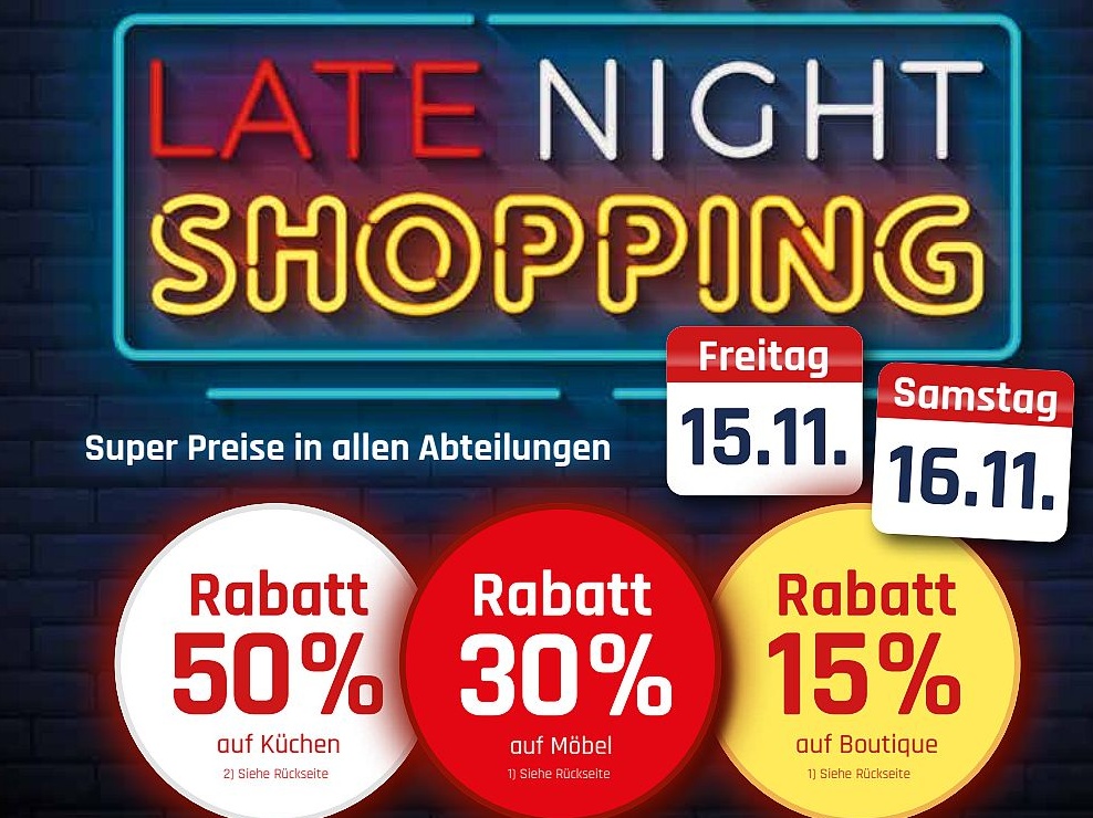 Auf zum Late-Night-Shopping: Bis zu 50 Prozent sparen!