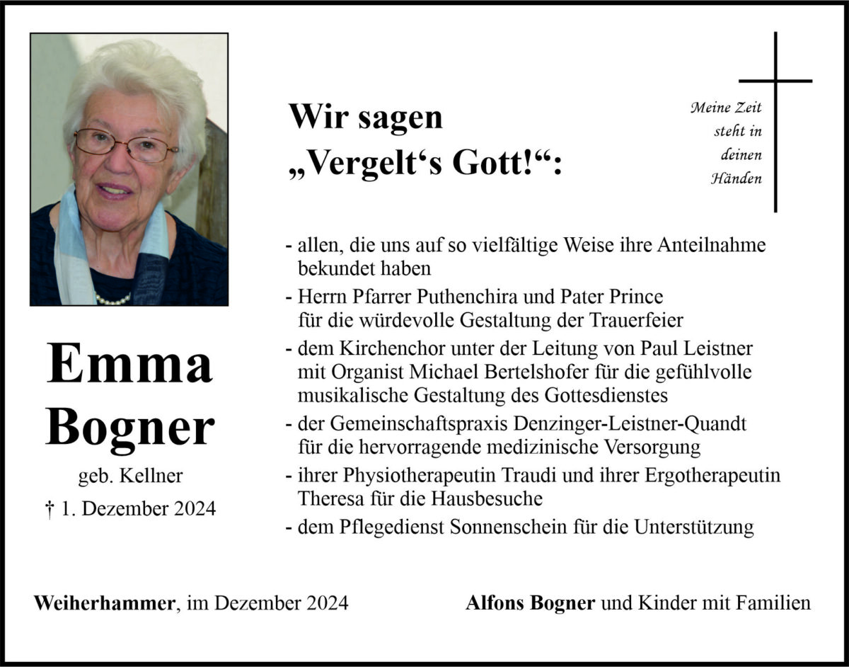 Danksagung Emma Bogner, Weiherhammer