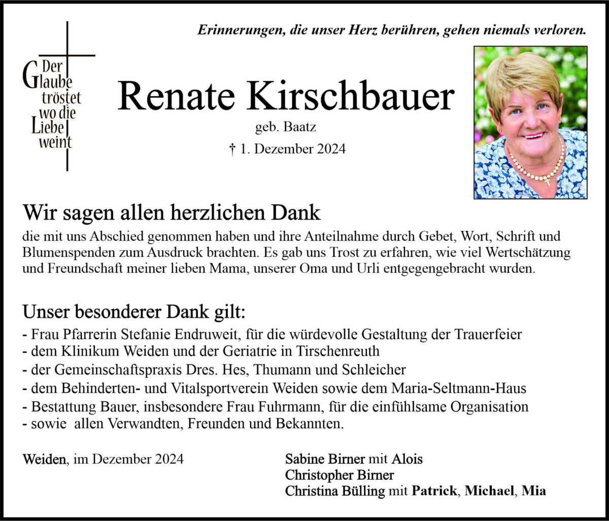 Danksagung Renate Kirschbauer, Weiden