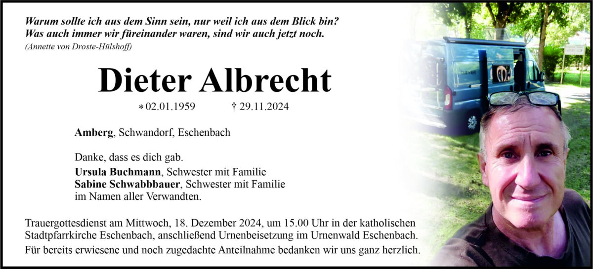 Traueranzeige Albrecht Dieter, Amberg