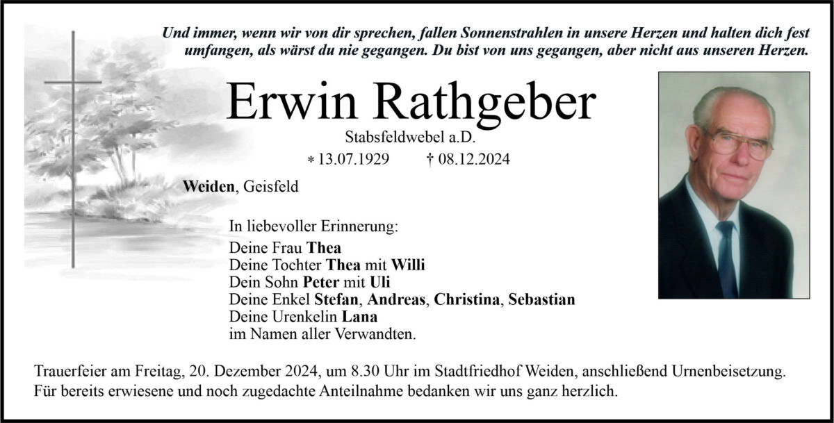 Traueranzeige Erwin Rathgeber, Weiden