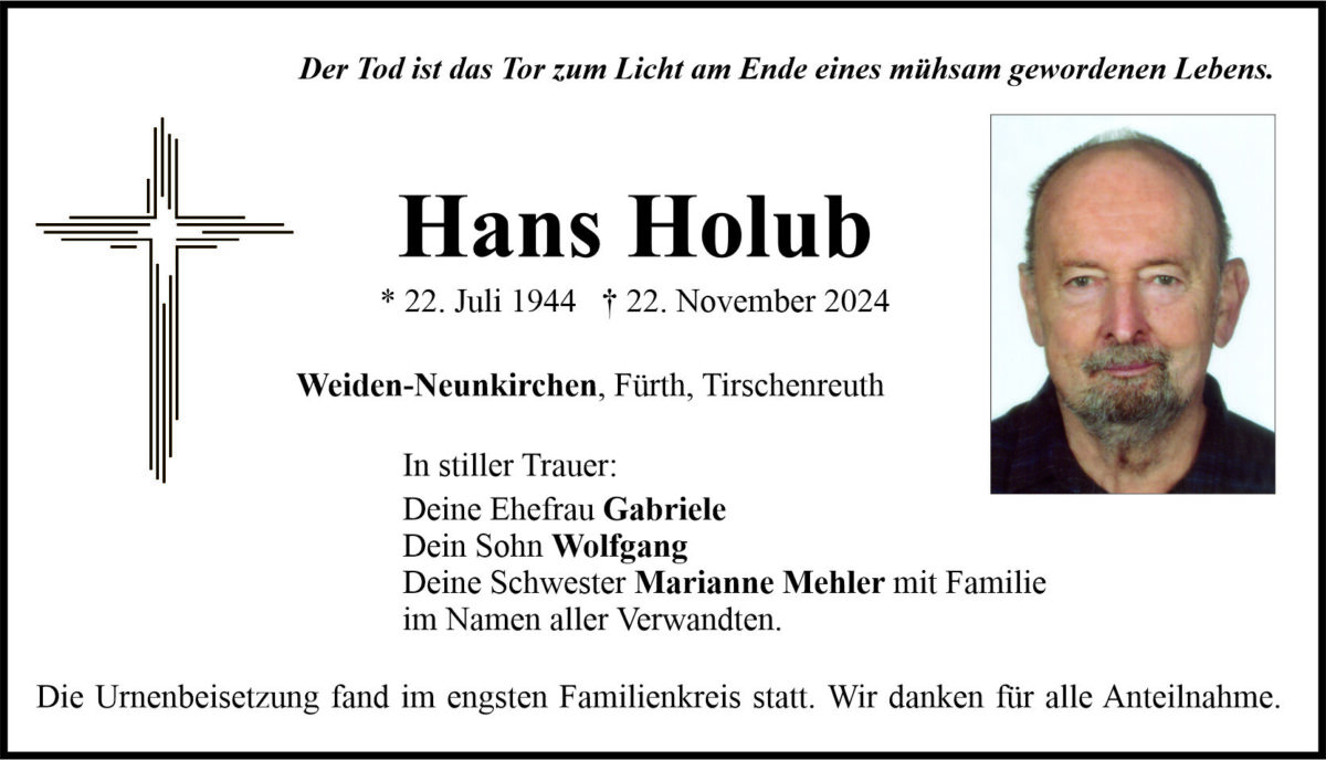 Traueranzeige Hans Holub, Weiden-Neunkirchen