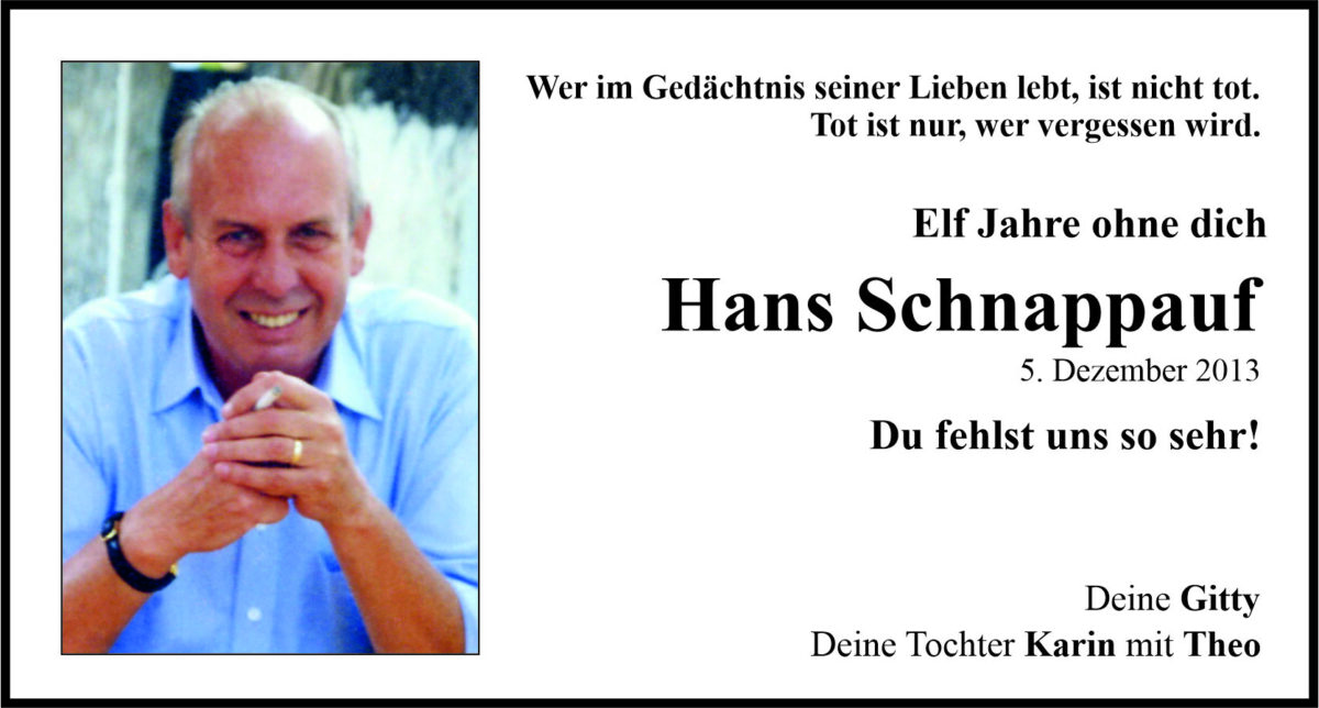 Traueranzeige Hans Schnappauf, Weiden