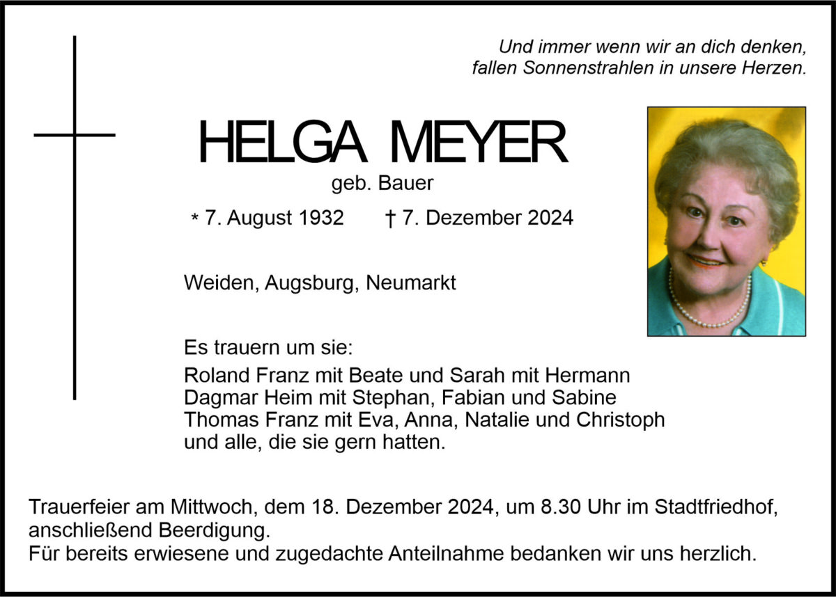 Traueranzeige Helga Meyer, Weiden