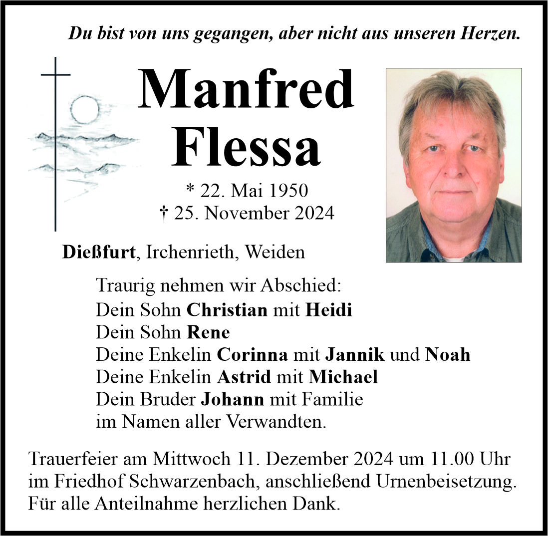 Traueranzeige Manfred Flessa, Dießfurt
