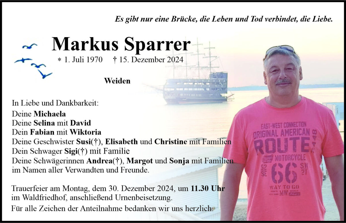 Traueranzeige Markus Sparrer, Weiden