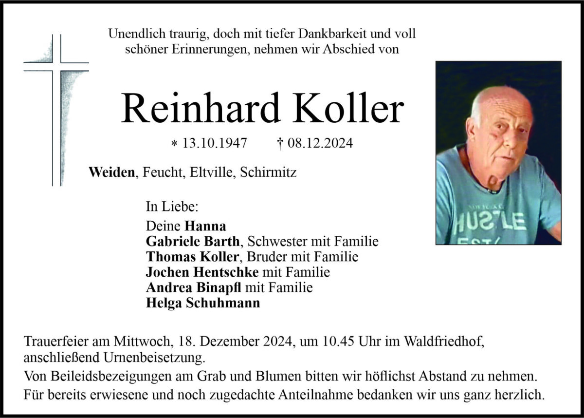 Traueranzeige Reinhard Koller, Weiden